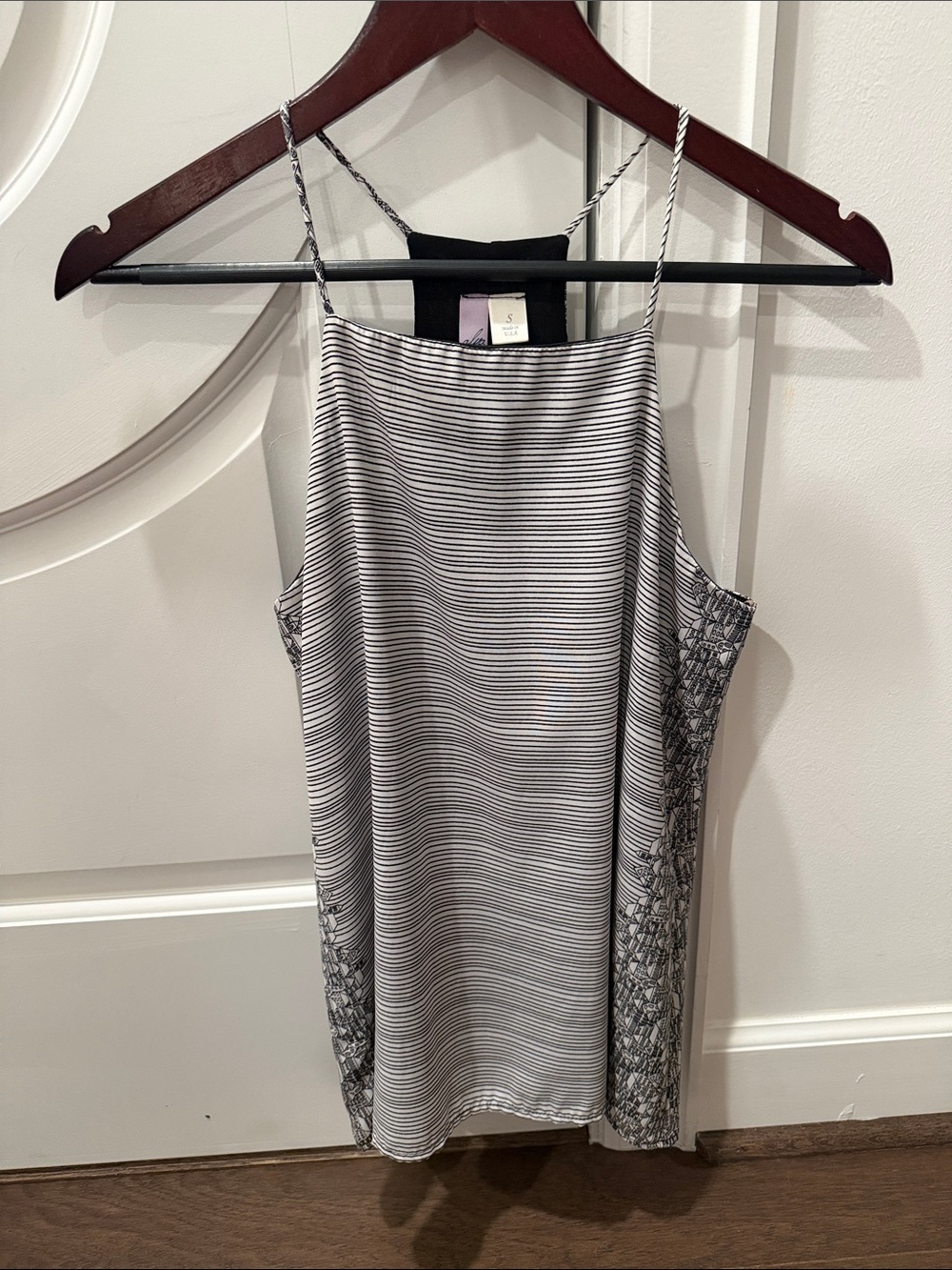 Alya Black and White Striped Spaghetti Strap Camisole with Patterned Side Panels
